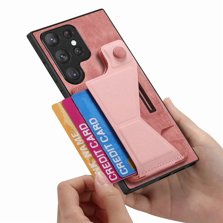 D13 For Samsung Galaxy S23 Ultra Kickstand Case Retro PU+TPU Card Slot Phone Shell