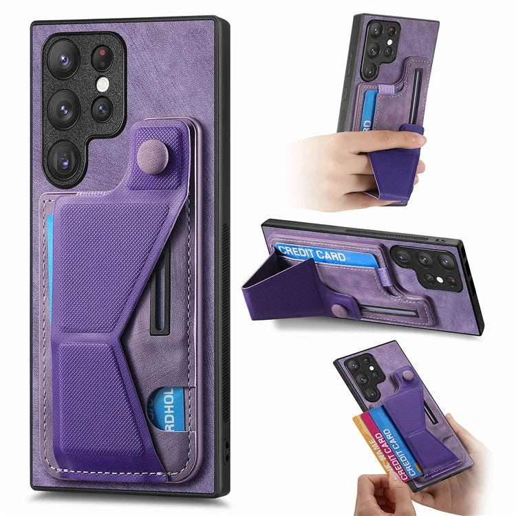 D13 For Samsung Galaxy S23 Ultra Kickstand Case Retro PU+TPU Card Slot Phone Shell