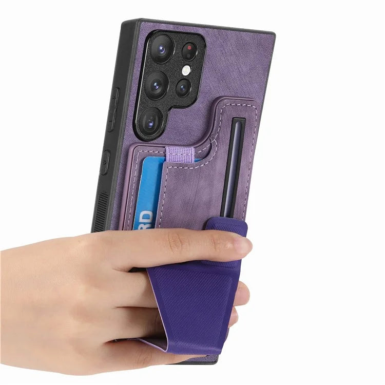 D13 For Samsung Galaxy S23 Ultra Kickstand Case Retro PU+TPU Card Slot Phone Shell