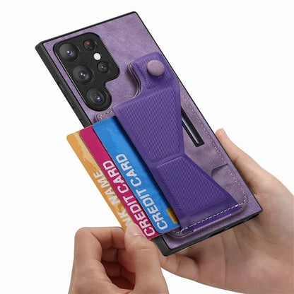 D13 For Samsung Galaxy S23 Ultra Kickstand Case Retro PU+TPU Card Slot Phone Shell