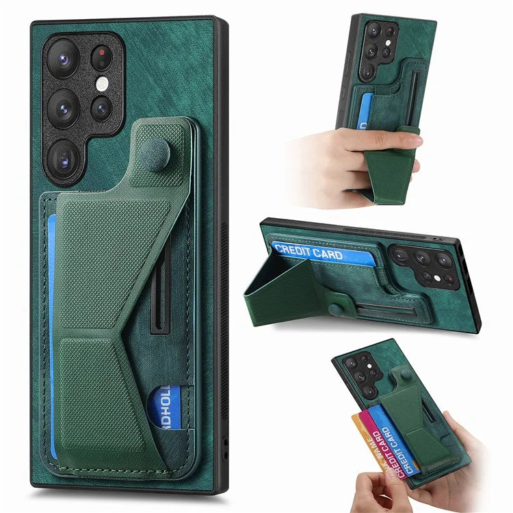 D13 For Samsung Galaxy S23 Ultra Kickstand Case Retro PU+TPU Card Slot Phone Shell