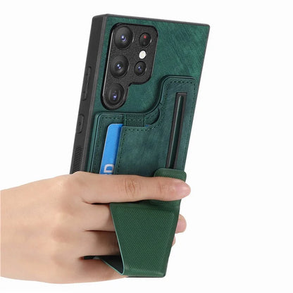 D13 For Samsung Galaxy S23 Ultra Kickstand Case Retro PU+TPU Card Slot Phone Shell
