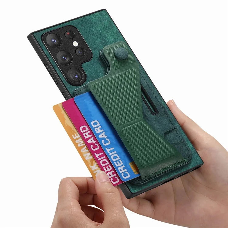 D13 For Samsung Galaxy S23 Ultra Kickstand Case Retro PU+TPU Card Slot Phone Shell