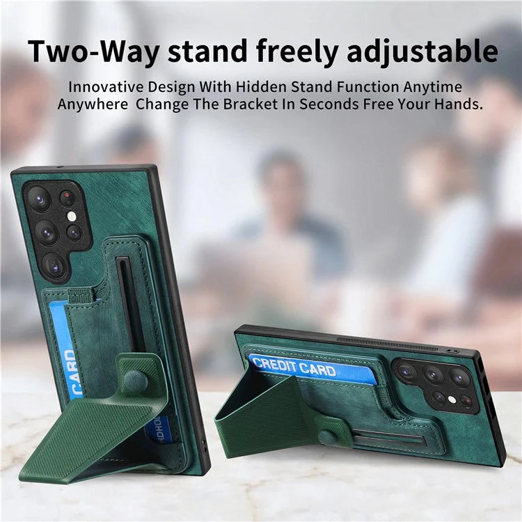 D13 For Samsung Galaxy S23 Ultra Kickstand Case Retro PU+TPU Card Slot Phone Shell