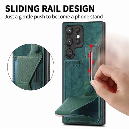 D13 For Samsung Galaxy S23 Ultra Kickstand Case Retro PU+TPU Card Slot Phone Shell