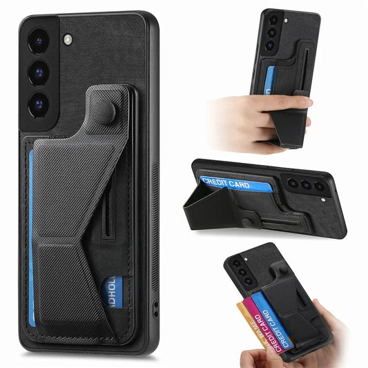 D13 For Samsung Galaxy S22 5G Card Slot Case Retro PU+TPU Kickstand Phone Case
