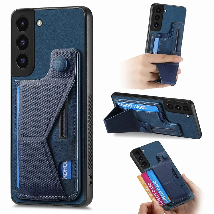 D13 For Samsung Galaxy S22 5G Card Slot Case Retro PU+TPU Kickstand Phone Case