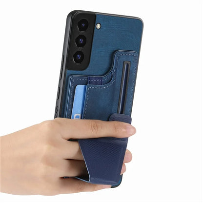 D13 For Samsung Galaxy S22 5G Card Slot Case Retro PU+TPU Kickstand Phone Case