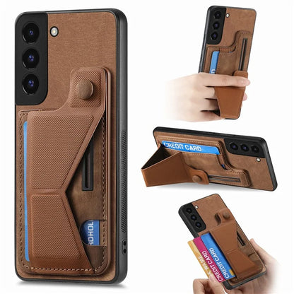 D13 For Samsung Galaxy S22 5G Card Slot Case Retro PU+TPU Kickstand Phone Case