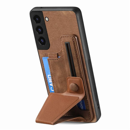 D13 For Samsung Galaxy S22 5G Card Slot Case Retro PU+TPU Kickstand Phone Case