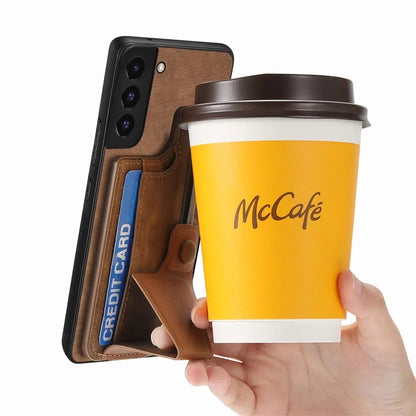 D13 For Samsung Galaxy S22 5G Card Slot Case Retro PU+TPU Kickstand Phone Case