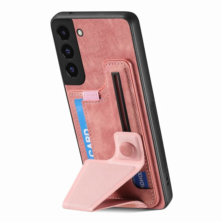 D13 For Samsung Galaxy S22 5G Card Slot Case Retro PU+TPU Kickstand Phone Case
