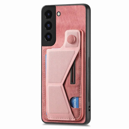 D13 For Samsung Galaxy S22 5G Card Slot Case Retro PU+TPU Kickstand Phone Case
