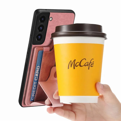 D13 For Samsung Galaxy S22 5G Card Slot Case Retro PU+TPU Kickstand Phone Case