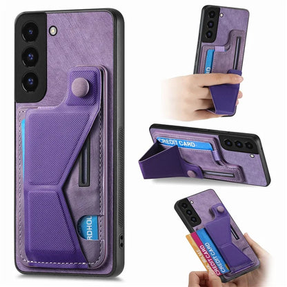 D13 For Samsung Galaxy S22 5G Card Slot Case Retro PU+TPU Kickstand Phone Case