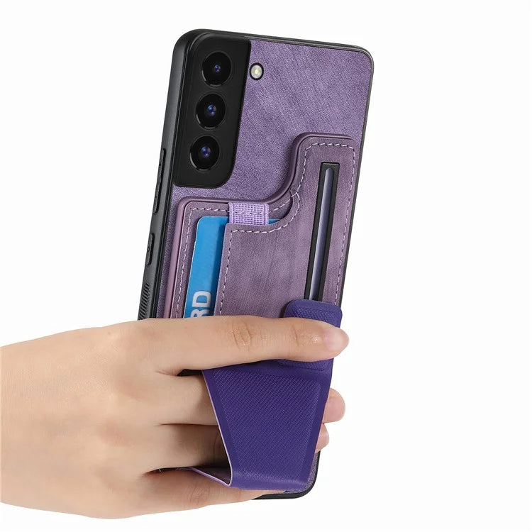 D13 For Samsung Galaxy S22 5G Card Slot Case Retro PU+TPU Kickstand Phone Case