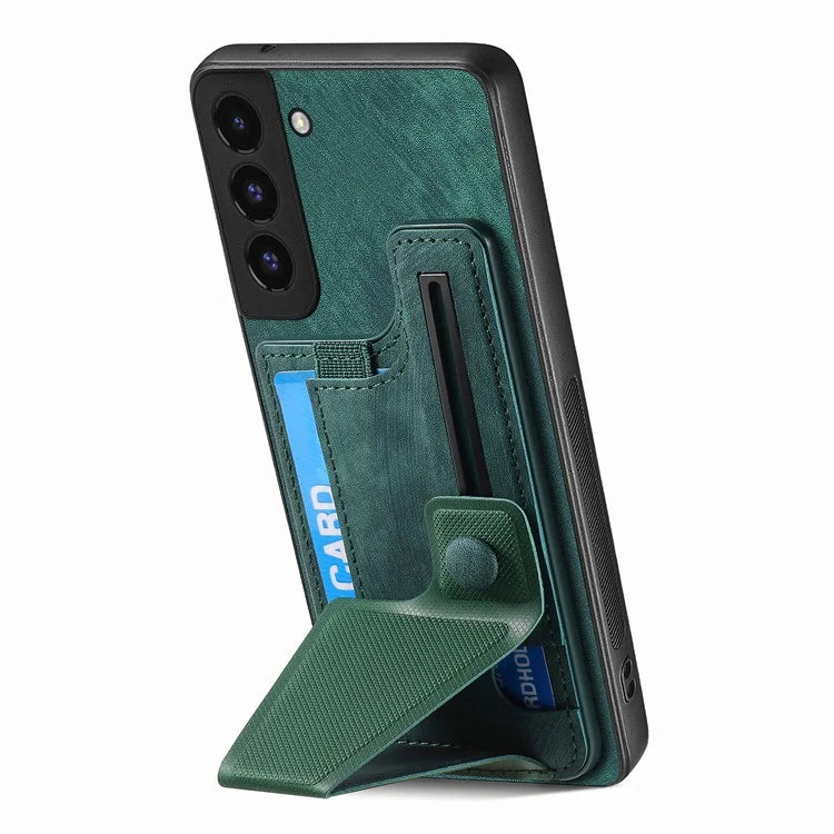 D13 For Samsung Galaxy S22 5G Card Slot Case Retro PU+TPU Kickstand Phone Case