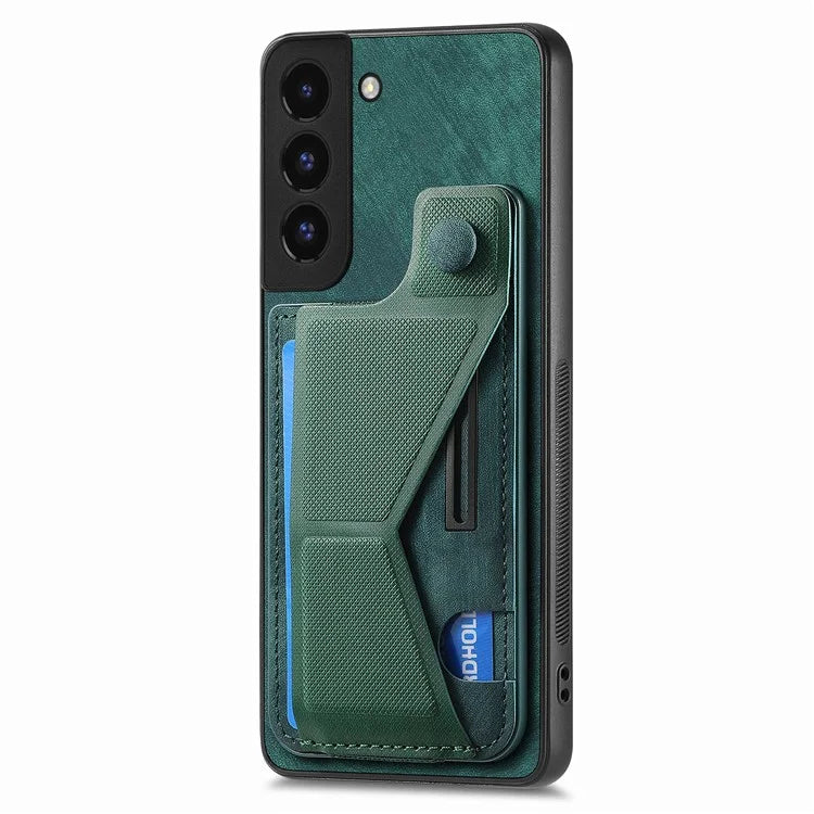 D13 For Samsung Galaxy S22 5G Card Slot Case Retro PU+TPU Kickstand Phone Case