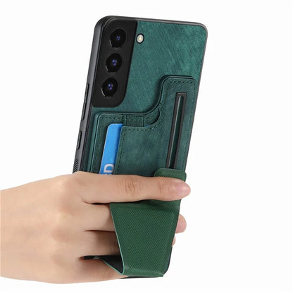 D13 For Samsung Galaxy S22 5G Card Slot Case Retro PU+TPU Kickstand Phone Case