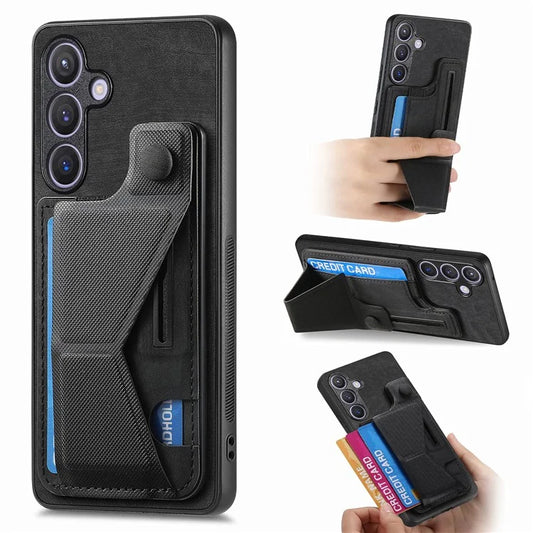 D13 For Samsung Galaxy S24 Kickstand Case Retro PU+TPU Card Holder Smart Phone Cover
