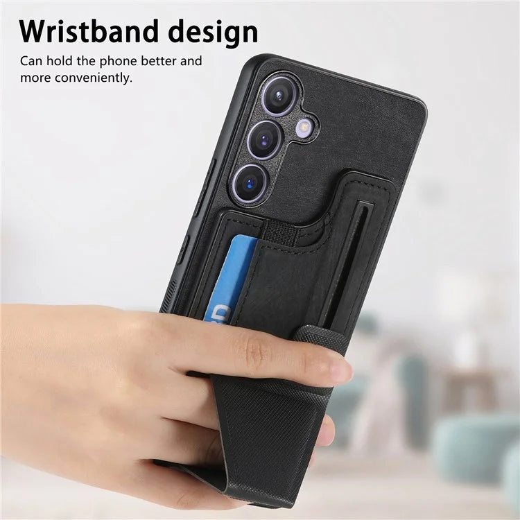 D13 For Samsung Galaxy S24+ Case Retro Leather+TPU Kickstand Cover with Card Holder