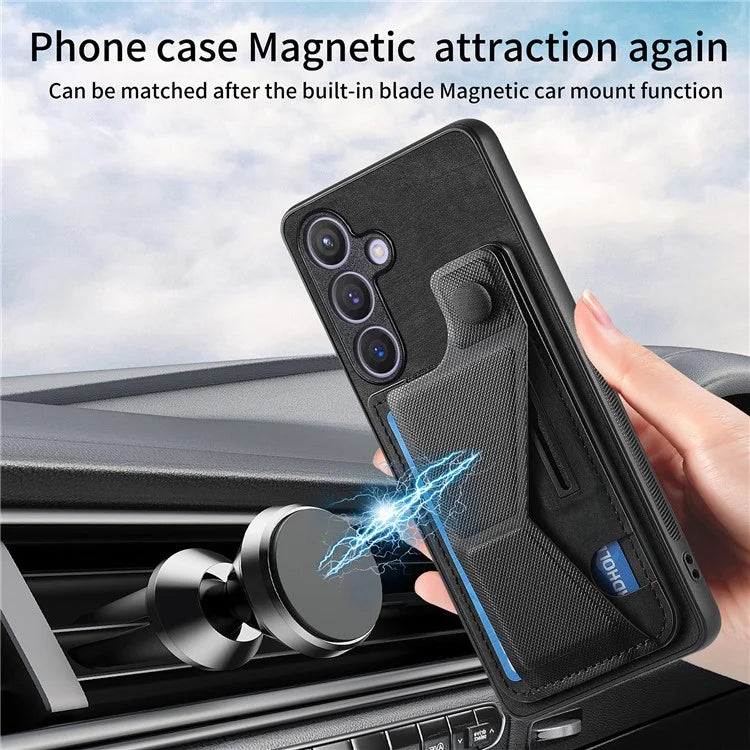 D13 For Samsung Galaxy S24+ Case Retro Leather+TPU Kickstand Cover with Card Holder