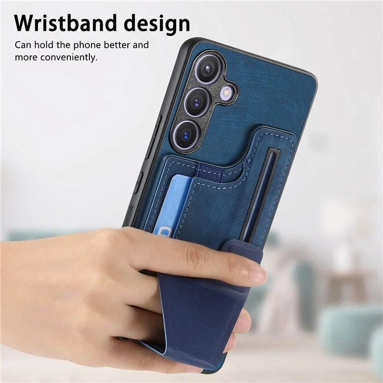 D13 For Samsung Galaxy S24+ Case Retro Leather+TPU Kickstand Cover with Card Holder
