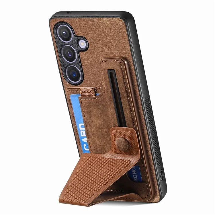 D13 For Samsung Galaxy S24+ Case Retro Leather+TPU Kickstand Cover with Card Holder