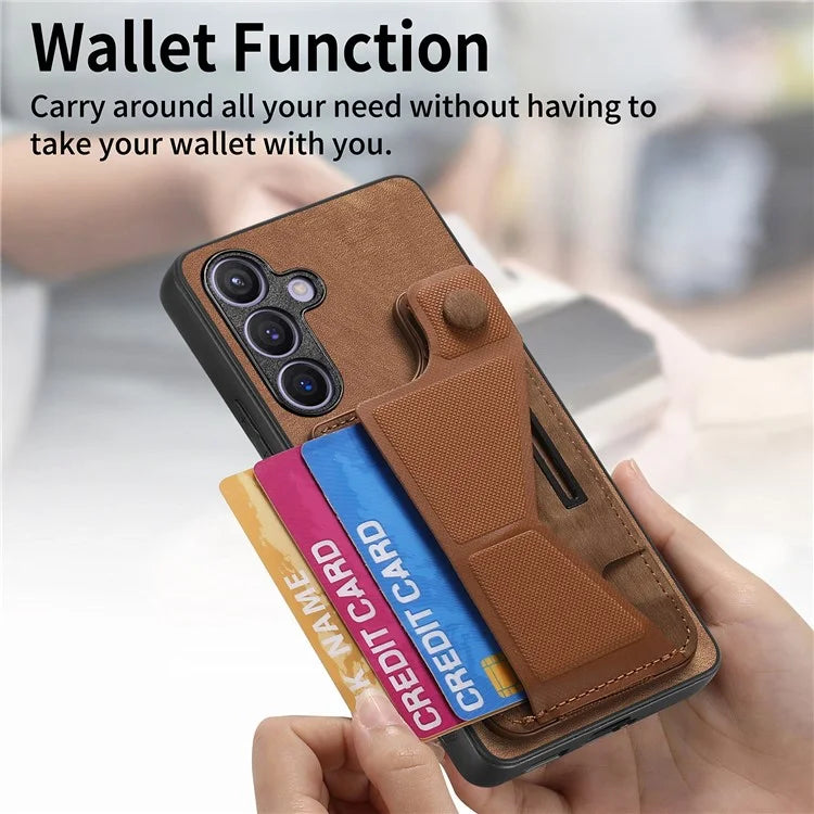 D13 For Samsung Galaxy S24+ Case Retro Leather+TPU Kickstand Cover with Card Holder