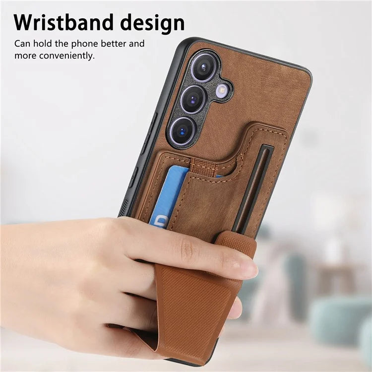 D13 For Samsung Galaxy S24+ Case Retro Leather+TPU Kickstand Cover with Card Holder