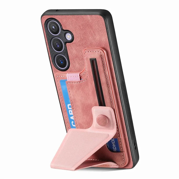 D13 For Samsung Galaxy S24+ Case Retro Leather+TPU Kickstand Cover with Card Holder