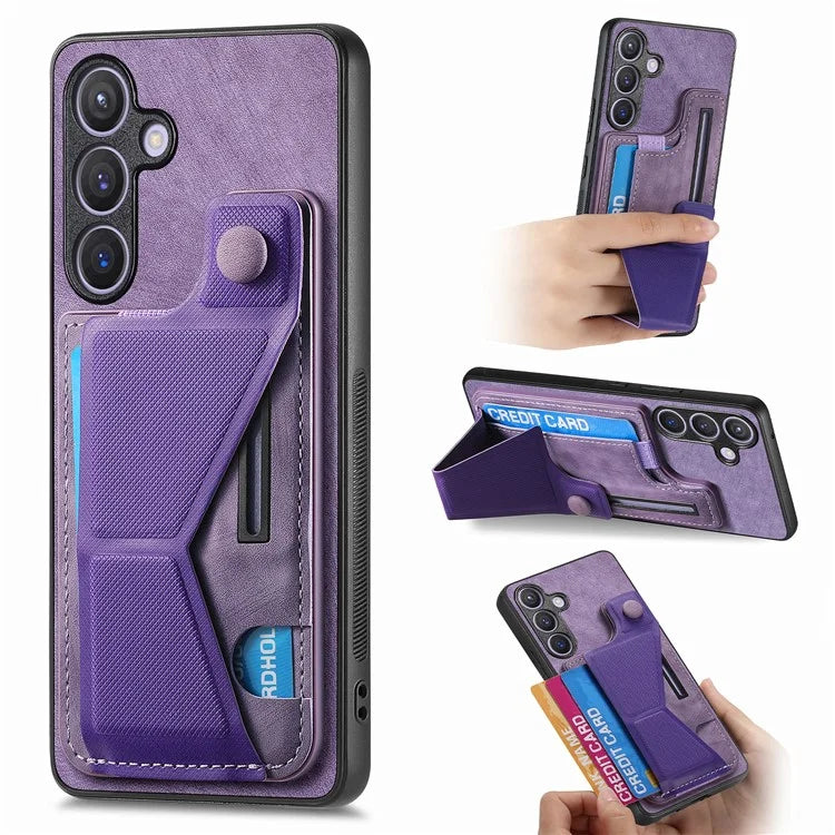D13 For Samsung Galaxy S24+ Case Retro Leather+TPU Kickstand Cover with Card Holder