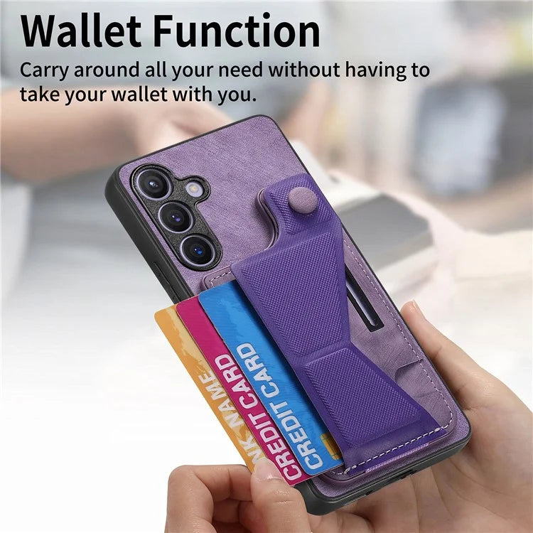 D13 For Samsung Galaxy S24+ Case Retro Leather+TPU Kickstand Cover with Card Holder