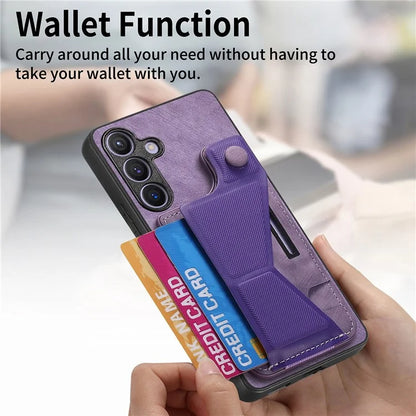 D13 For Samsung Galaxy S24+ Case Retro Leather+TPU Kickstand Cover with Card Holder
