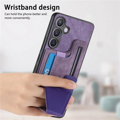 D13 For Samsung Galaxy S24+ Case Retro Leather+TPU Kickstand Cover with Card Holder