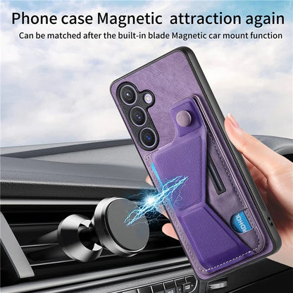 D13 For Samsung Galaxy S24+ Case Retro Leather+TPU Kickstand Cover with Card Holder
