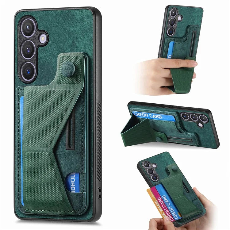 D13 For Samsung Galaxy S24+ Case Retro Leather+TPU Kickstand Cover with Card Holder