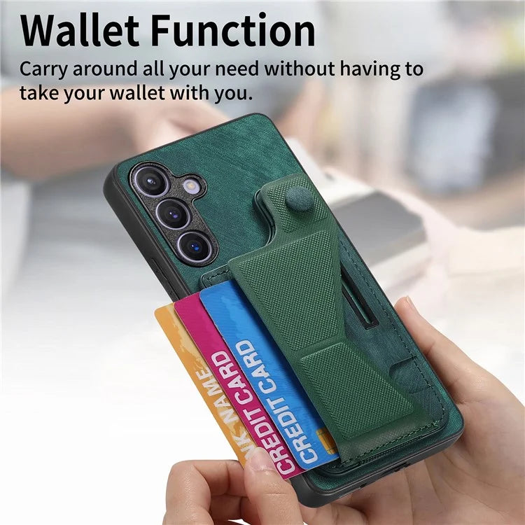 D13 For Samsung Galaxy S24+ Case Retro Leather+TPU Kickstand Cover with Card Holder