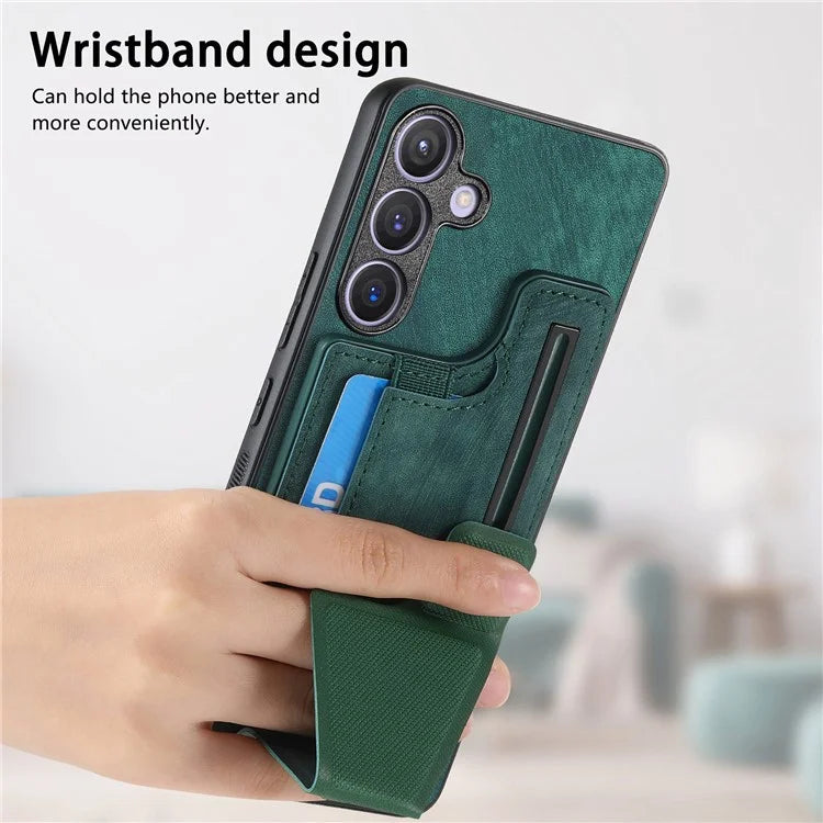 D13 For Samsung Galaxy S24+ Case Retro Leather+TPU Kickstand Cover with Card Holder