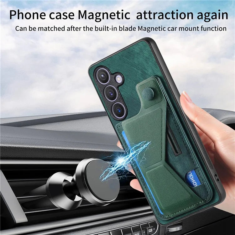 D13 For Samsung Galaxy S24+ Case Retro Leather+TPU Kickstand Cover with Card Holder