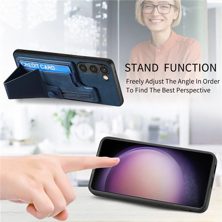 D13 For Samsung Galaxy S23 Case Retro PU+TPU Card Slot Phone Case with Kickstand