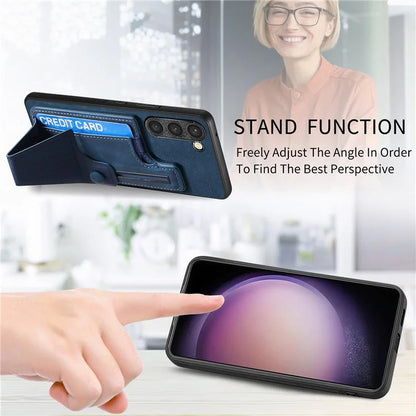 D13 For Samsung Galaxy S23 Case Retro PU+TPU Card Slot Phone Case with Kickstand
