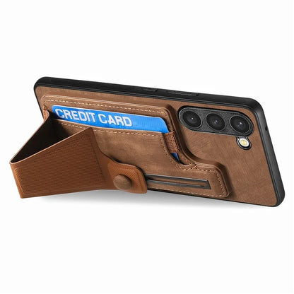 D13 For Samsung Galaxy S23 Case Retro PU+TPU Card Slot Phone Case with Kickstand