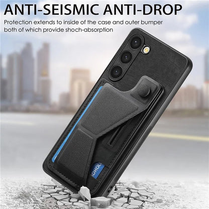 D13 For Samsung Galaxy S23 Case Retro PU+TPU Card Slot Phone Case with Kickstand