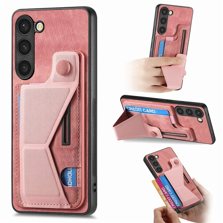 D13 For Samsung Galaxy S23 Case Retro PU+TPU Card Slot Phone Case with Kickstand
