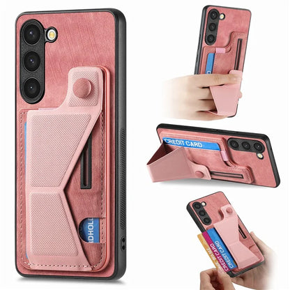 D13 For Samsung Galaxy S23 Case Retro PU+TPU Card Slot Phone Case with Kickstand