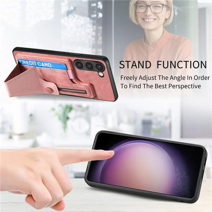 D13 For Samsung Galaxy S23 Case Retro PU+TPU Card Slot Phone Case with Kickstand