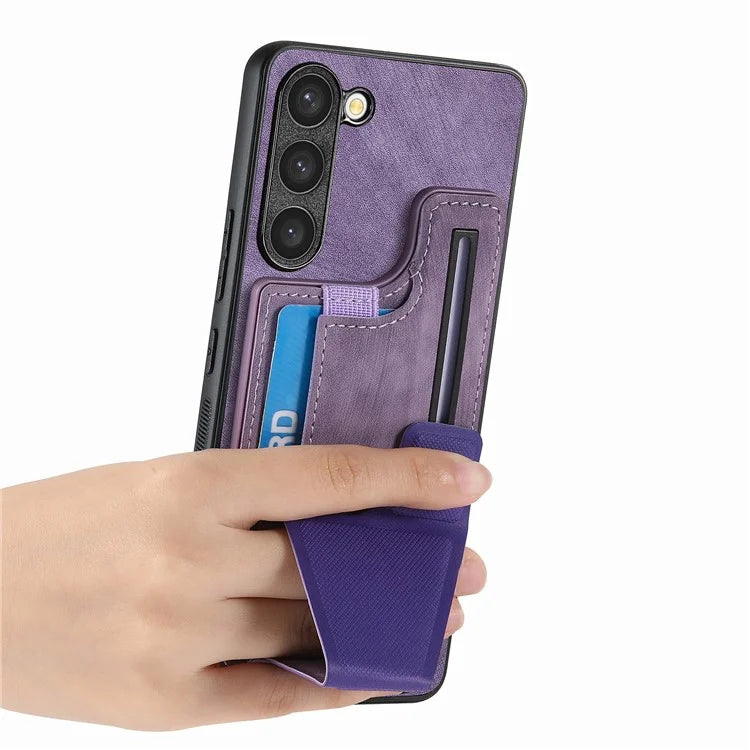 D13 For Samsung Galaxy S23 Case Retro PU+TPU Card Slot Phone Case with Kickstand