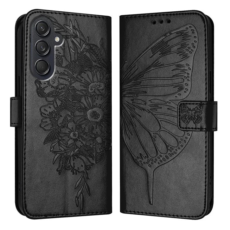 YB Imprinting Series-4 For Samsung Galaxy M55 5G / C55 5G / F55 5G Case Butterfly Flower Flip Wallet Leather Phone Cover