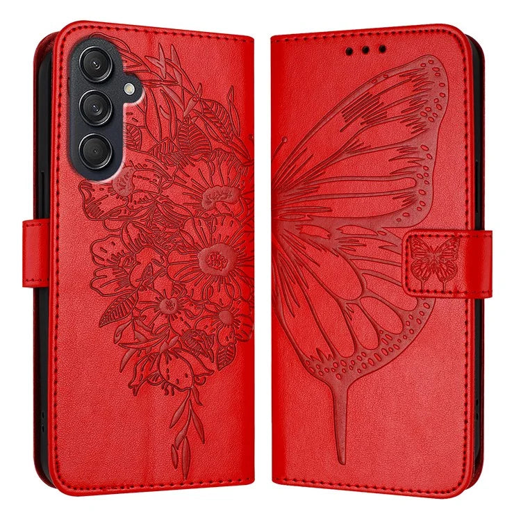 YB Imprinting Series-4 For Samsung Galaxy M55 5G / C55 5G / F55 5G Case Butterfly Flower Flip Wallet Leather Phone Cover